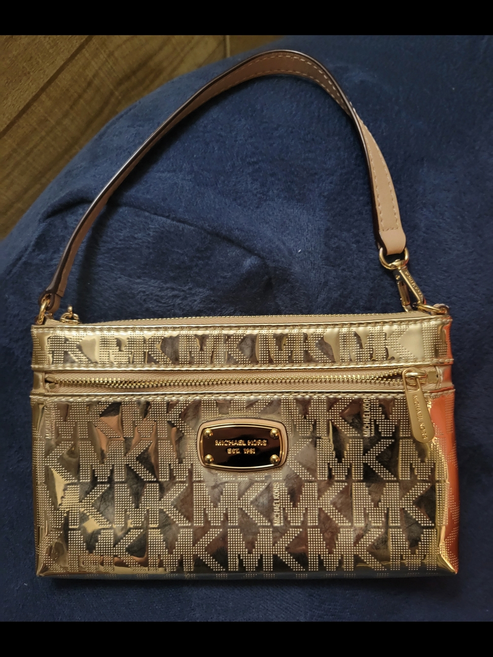 Michael Kors Gold MK Signature Wristlet Clutch